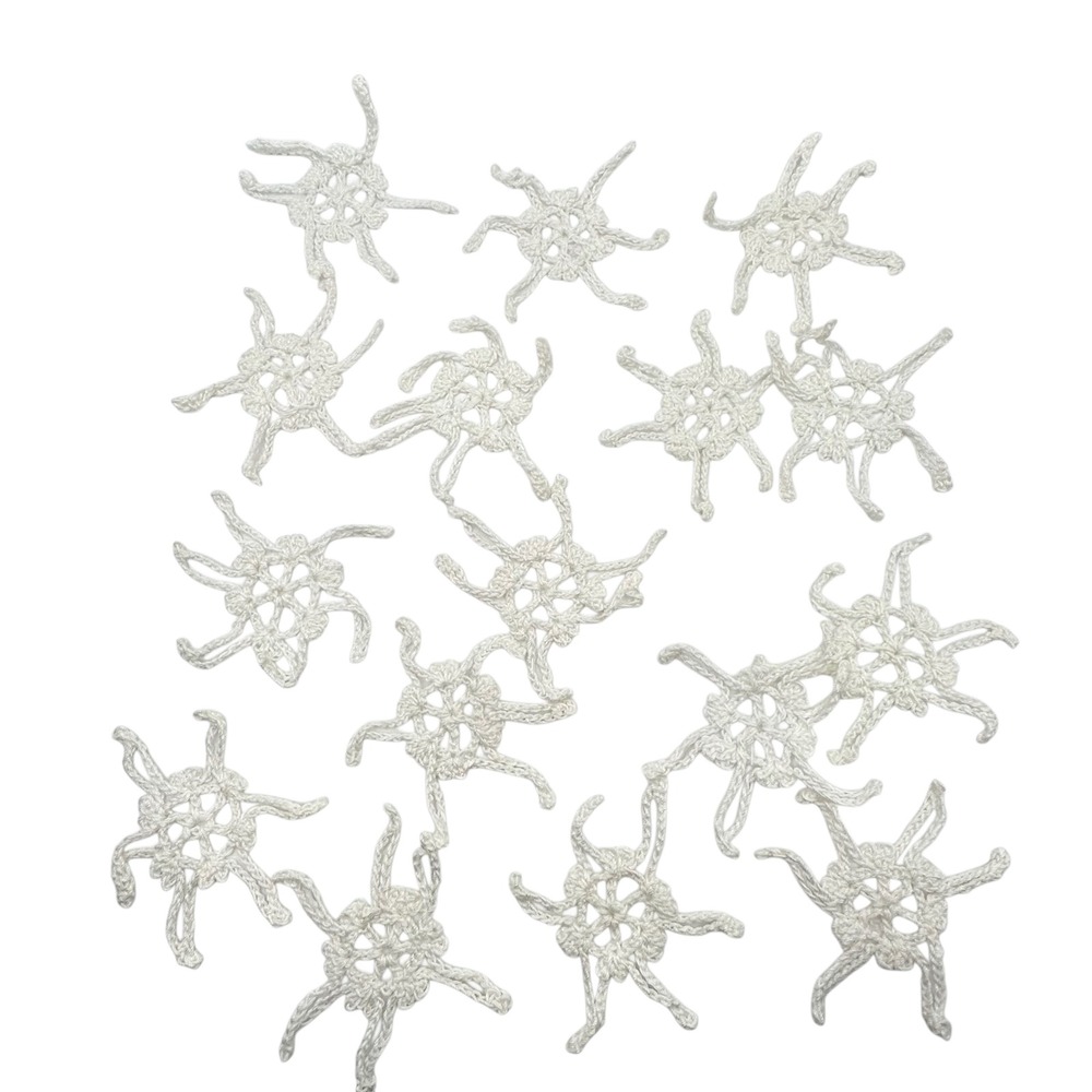 Set of 16 Handmade Crochet Snowflake Ornaments White Christmas Not Starched Yet
